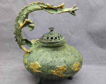 Vintage Patinated Dragon-Handle Incense Burner | Zen Meditation Decor