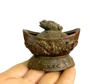 Yuanbao-Shaped Bronze Incense Burner with Money Toad, Feng Shui Wealth Decor