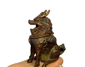 Kylin Bronze Mini Incense Burner, Tea Table Feng Shui Decor & Luck Gift