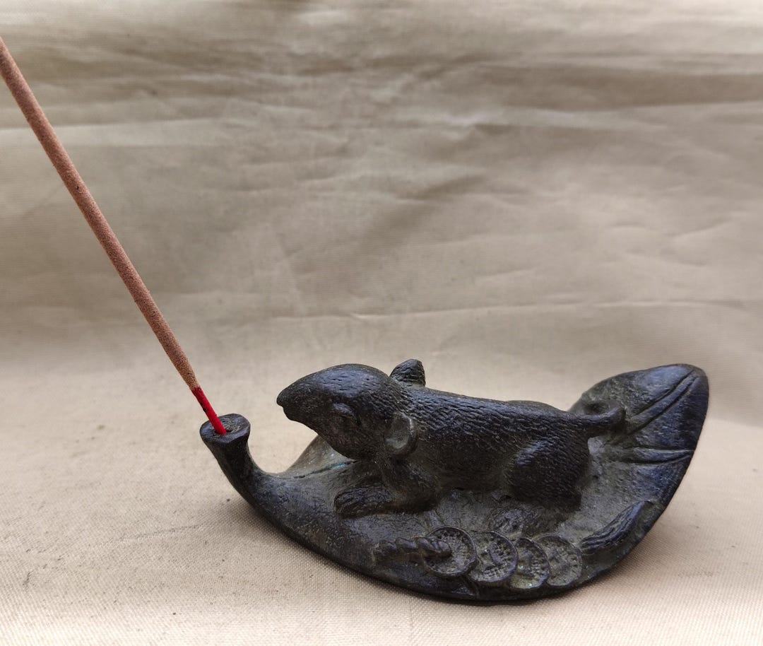 Antique Bronze Rat Incense Stick Holder – Handcrafted Wealth Censer for ...