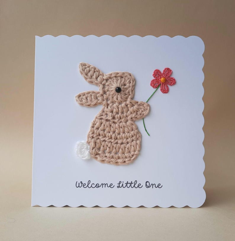 PERSONALISED Crochet New Baby Bunny & Flower Greeting Card. Handmade ...