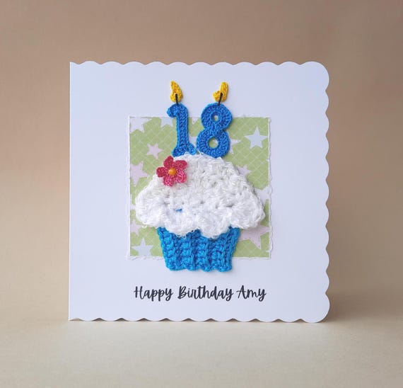 Personalised Crochet Cupcake Birthday Card with Custom Age Candles