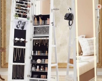 360 Swivel Jewelry Armoire with Full Length Mirror & LED Lights