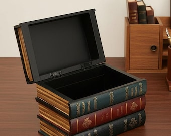 Joyero vintage con forma de libro: organizador de madera decorativo