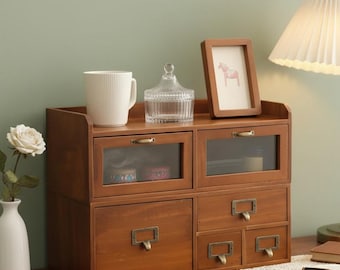 Organizador de escritorio vintage de madera maciza con cajón, caja de almacenamiento para escritorio de oficina, no requiere ensamblaje.
