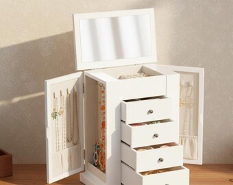 Joyero rústico de madera con 5 niveles de almacenamiento