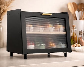 Panera grande de bambú de doble capa para encimera de cocina, contenedor de madera para almacenar pan.