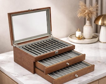 Estuche de madera de nogal con 34 ranuras para bolígrafos y organizador de plumas estilográficas