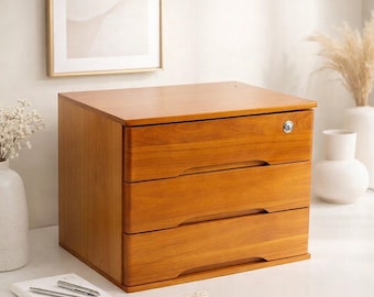 Organizador de escritorio de madera con cerradura, baúl rústico para oficina