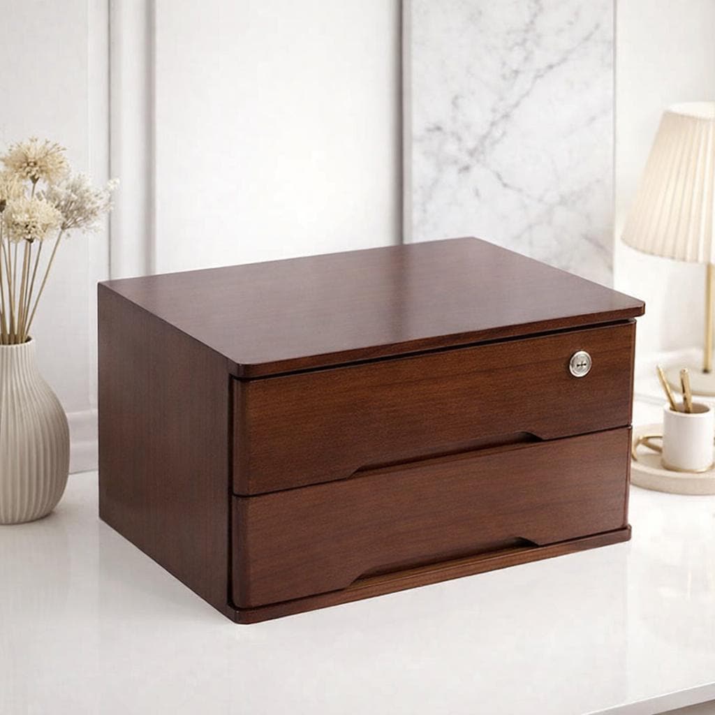 Lockable Wood Desktop Organizer, Rustic Office Storage Chest - Etsy