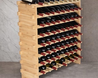 Botellero de bambú apilable: soporte modular independiente para 48-72 botellas