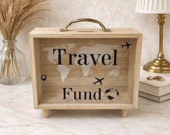 Hucha de madera con ventana transparente, caja de ahorro para monedas