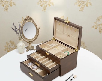 Organizador de joyas y relojes de madera, vitrina forrada de felpa