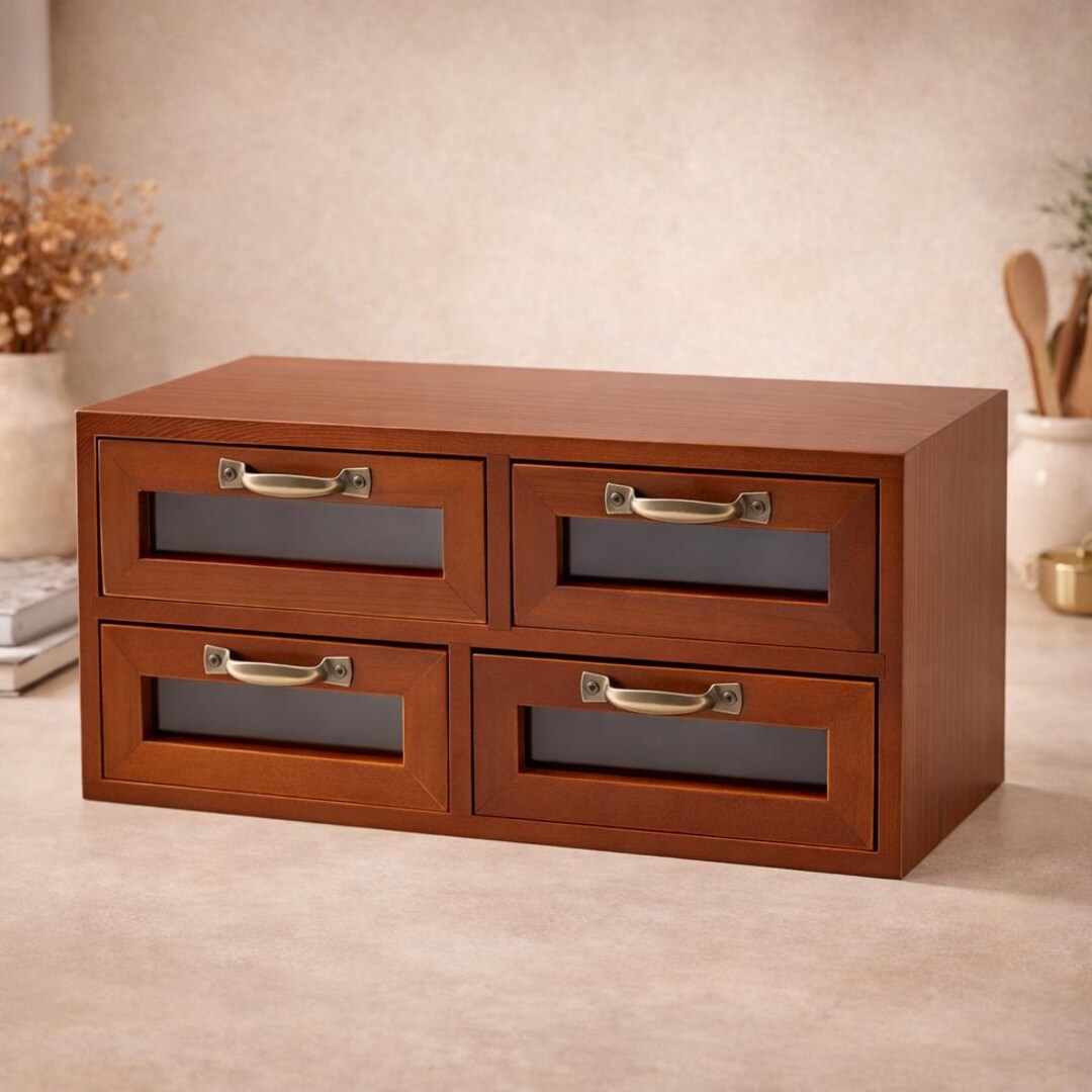 Retro Wooden Desk Organizer With Drawers Desktop Storage Cabinet for ...