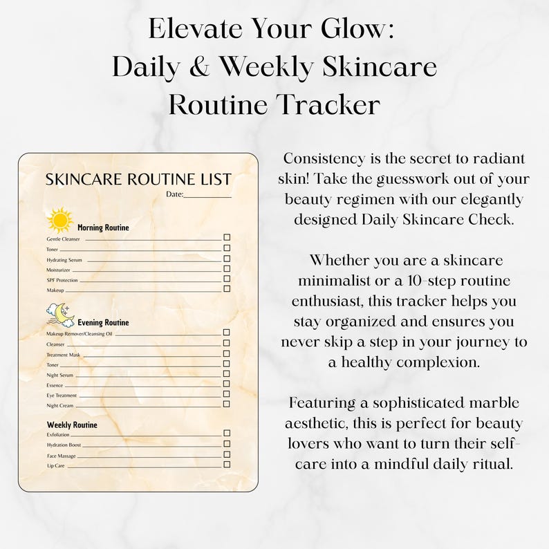 Skincare Routine List, Skin Care Checklist, Beauty Self Care Planner, Printable Skincare Sheet ...