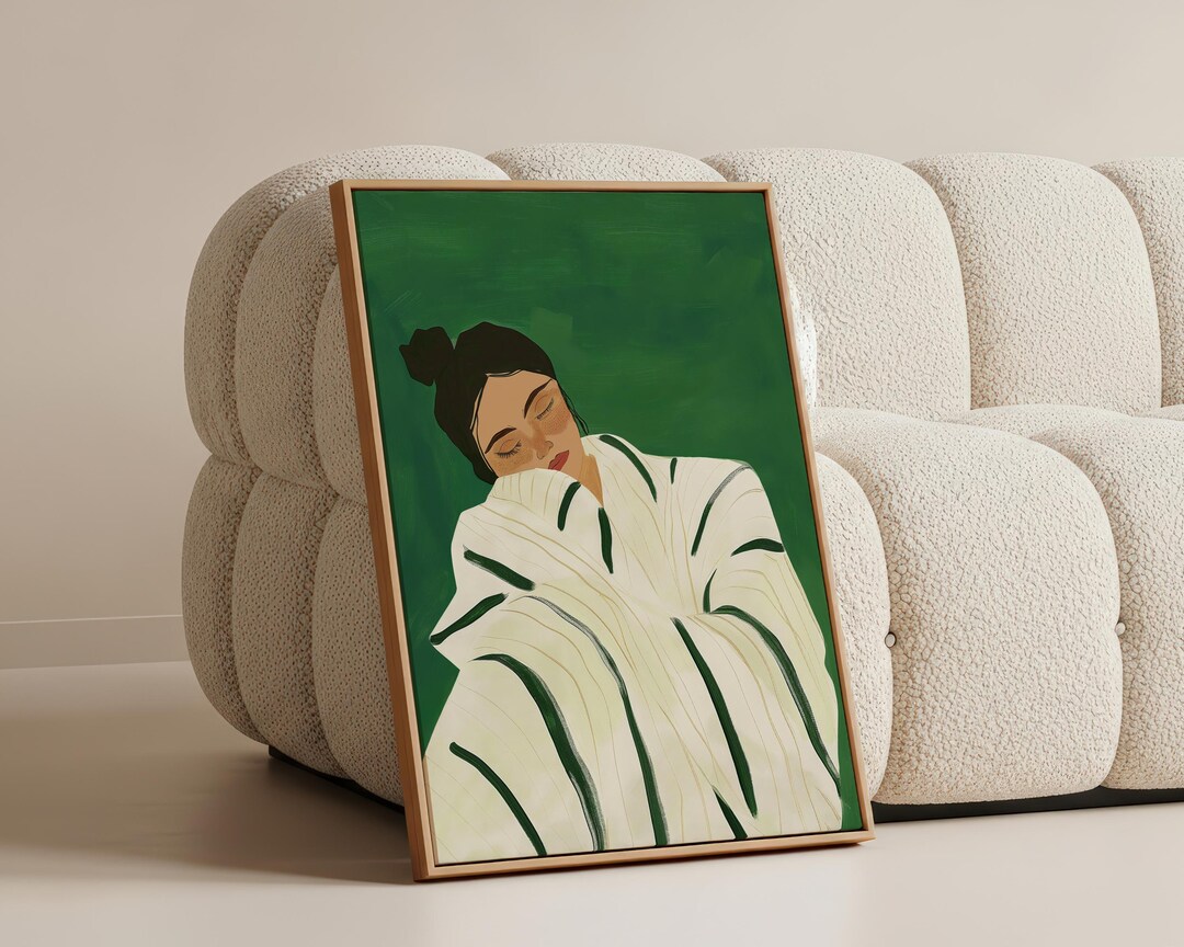 Sleeping Woman Emerald Green Wall Art – Figurative Illustration for ...