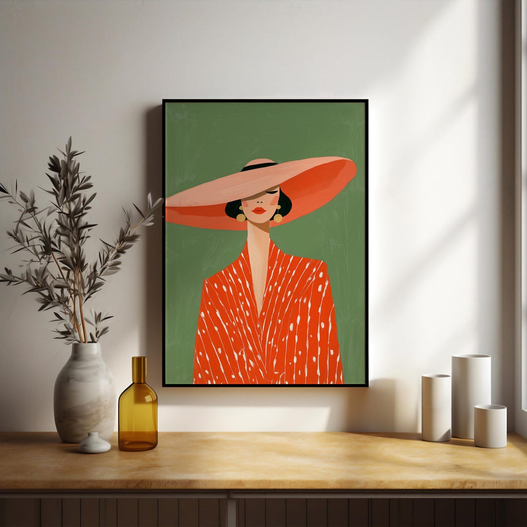 Red Accent Woman Portrait Modern Wall Art Digital Print - Etsy