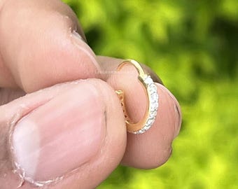 Nasenring aus 18-karätigem Gold mit Diamanten, Nasenring mit im Labor gezüchteten Diamanten, Knorpelpiercing in der Nase, minimalistischer Nasenschmuck, kleiner Nasenring