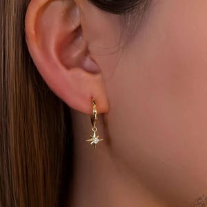 Star Lab Diamond Charm Earrings 14K Solid Gold Diamond Drop Earrings Celestial Star Diamond Earrings Dainty Stackable Jewelry