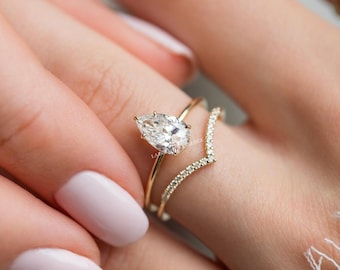 2CT Birne Moissanite Hochzeit Ring Set, Birnen Schnitt Verlobungsring Set, Rose Gold Brautring Set, Jubiläum Versprechen Ring Geschenk