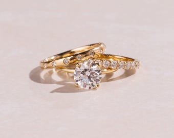 2ct Runder Moissanit Verlobungsring, Klassischer 4 Zacken Solitär Ring, Pave Ehering, Vintage Stil Brautring