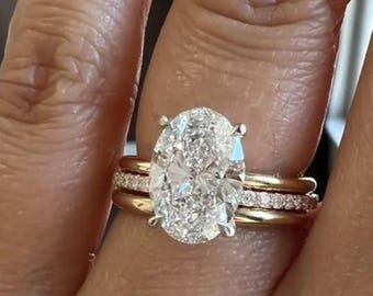 2.50CT Oval Moissanit Verlobungsring Set, Ehering im Ovalschliff mit passenden Band, Solid Gold Brautring Set