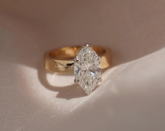 4 Karat Marquise Moissanit Verlobungsring Set, Marquise Solitärring mit Ehering, Solid Gold Brautring Set