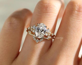 2ct Oval Cut Moissanite Verlobungsring Set, Marquise Hochzeit Band Braut Set, Solid Gold Vorschlag Ring Set