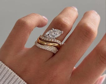 3ct Marquise Moissanite Brautring Set, Marquise Cut Verlobungsring Set, einzigartiges Hochzeit Ring Set, Solid Gold Brautschmuck