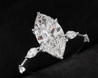 3CT Marquise Moissanite Verlobungsring Set, Marquise Cut Brautring Set mit Einzigartiger Band, Solid Gold Ehering
