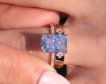 3ct strahlendes Moissanite Ehering Set, strahlender Verlobungsring mit Goldband, zierliches Brautschmuck Set
