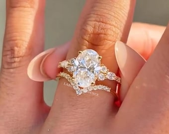 3ct Oval Moissanit Verlobungsring Set, Ring im Ovalschliff mit voller Ewigkeit Ehering, Brautring Jahrestagsgeschenk