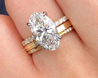 3ct Oval Moissanit Verlobungsring Set, Brautring im Ovalschliff mit Ehering, Versprechen Jahrestag Ring Geschenk für Sie
