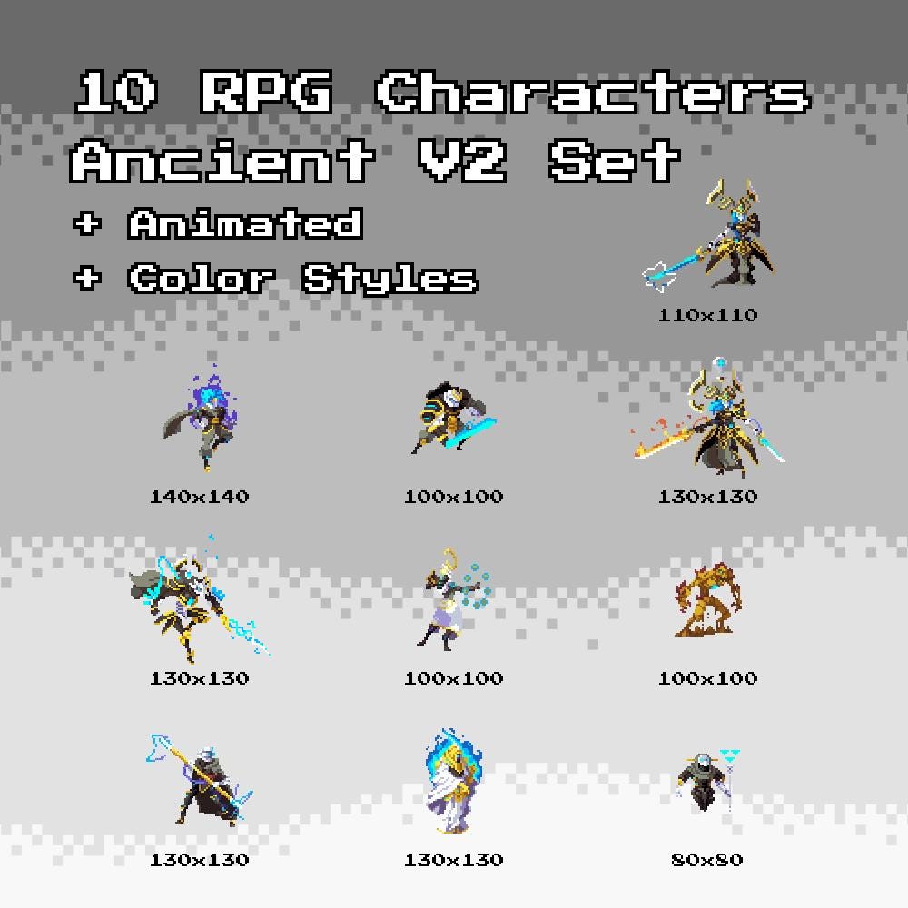 10 Pixel Character Sprite With Animation - Ancient V2 Set - Etsy