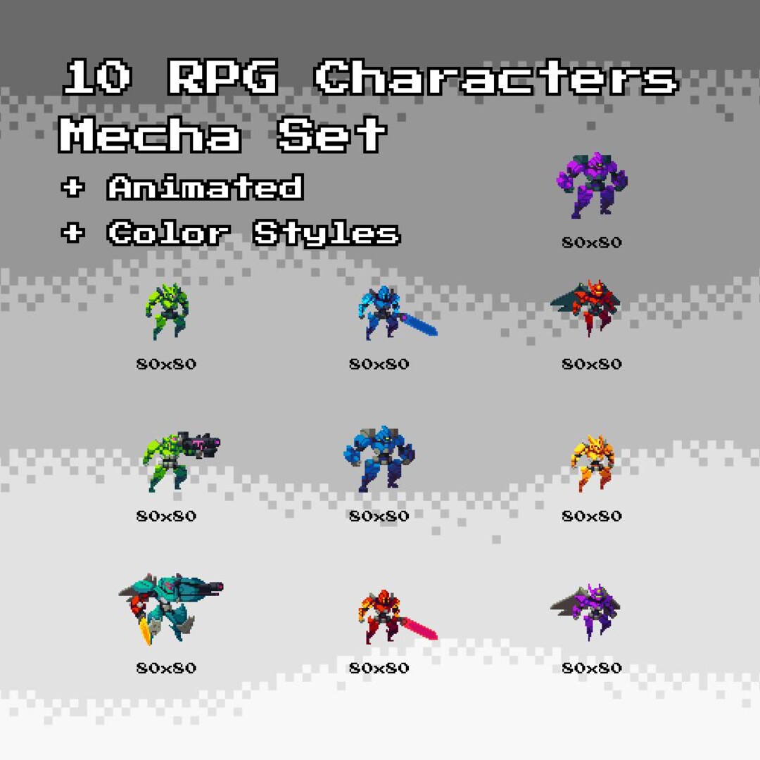 10 Pixel Character Sprite With Animation - Mecha Set - Etsy