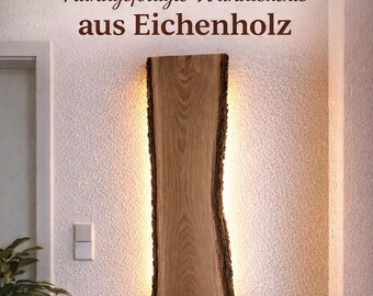 Ręcznie wykonana lampa ścienna z dębu – Lampa LED z drewna z żywą krawędzią – Rustykalna lampa ścienna – Nowoczesny, naturalny design