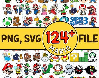 Super Mario 120+ Mega Bundle | Mario Png Bundle | Cricut Cut Files Silhouette | Mario Bros | Luigi Yoshi Peach Bowser | Digital Download