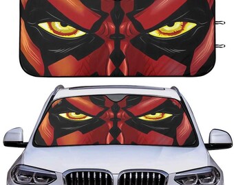 Darth Maul Face Car Sun Shade, StarWars Villain Front Windshield Cover, Sith Lord Auto Sunshade, Funny Driving Gift For Star Wars Fans