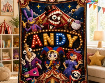 Digital Circus Blanket, Digital Circus Characters Blanket, TADC Fan Gift, Circus Theme decor, Anime Gift For Boy Girl 02