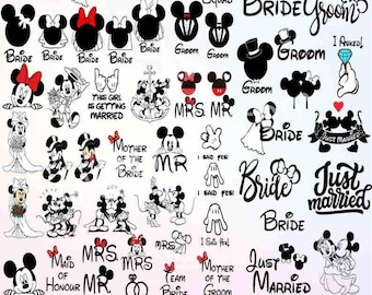 Minnie de Disneyland: Novia, descarga instantánea, paquete de Minnie PNG de Disneyland, recién casados PNG, fiesta de bodas de Minnie, descarga digital de luna de miel