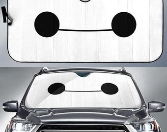 Baymax Face Car Sun Shade, Big Hero 6 Windshield Sunshade, Minimalist Robot Eye Auto Front Window Cover, Funny Cartoon Inspired Car Gift