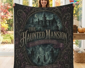 The Haunted Mansion Halloween Blanket, Haunted Mansion Movie Throw, Ghost Movie Horror Decor, Spooky Vintage Cozy Blanket for Halloween Fans