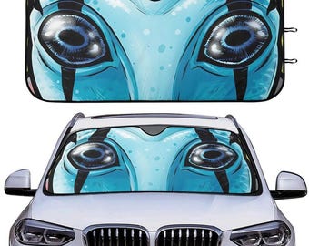 Avatar Navi Face Car Sun Shade, Pandora Movie Front Windshield Cover, Blue Alien Car Sunshade, Funny Driving Gift For Movie Fans Car Decor