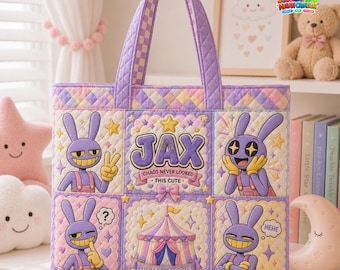 Digital Circus Quilted Tote Bag, Jax Character TADC Fan Gift, Digital Circus Travel Bag, Circus Theme Bag, Anime Gift 34