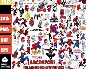 Spider Man Bundle Png Files, Spiderman Svg, Spider Man Alphabet Clipart, Avengers Superhero Png, Superhero Digital Download
