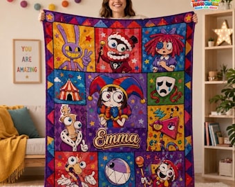 Custom Amazing Digital Circus Blanket, Viral Cartoon Merch, Aesthetic TADC Throw Gift -2