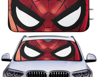 Spiderman Face Car Sun Shade,  Superhero Front Windshield Cover, Amazing Web Hero Auto Sunshade, Funny Driving Gift For  Fans