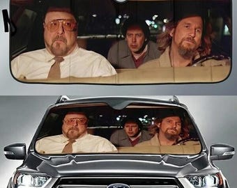 The Big Lebowski Car Sunshade, Funny Smoking Big Lebowski Auto Sun Shade, Vintage Movie Car Windshield, Unique Car Sunshade Gift For Him