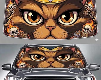 Princess Donut Dungeon Crawler Carl Car Sunshade, Angry Cat Windshield Shade, LitRPG Fan Gift, Royal Crawler Car Decor, Cat Eyes Sun Shield