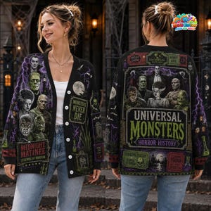 Cárdigan de Monstruos Universales, Suéter de Película de Terror, Regalo de Halloween para Él 2026, Criatura de Halloween